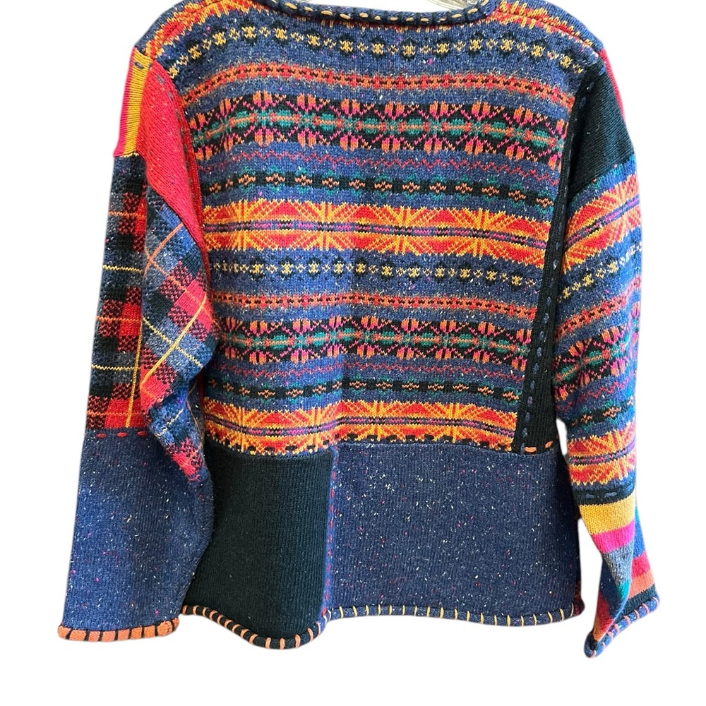 Northern Isles Patchwork Sweater Large Indigo Twe… - image 7